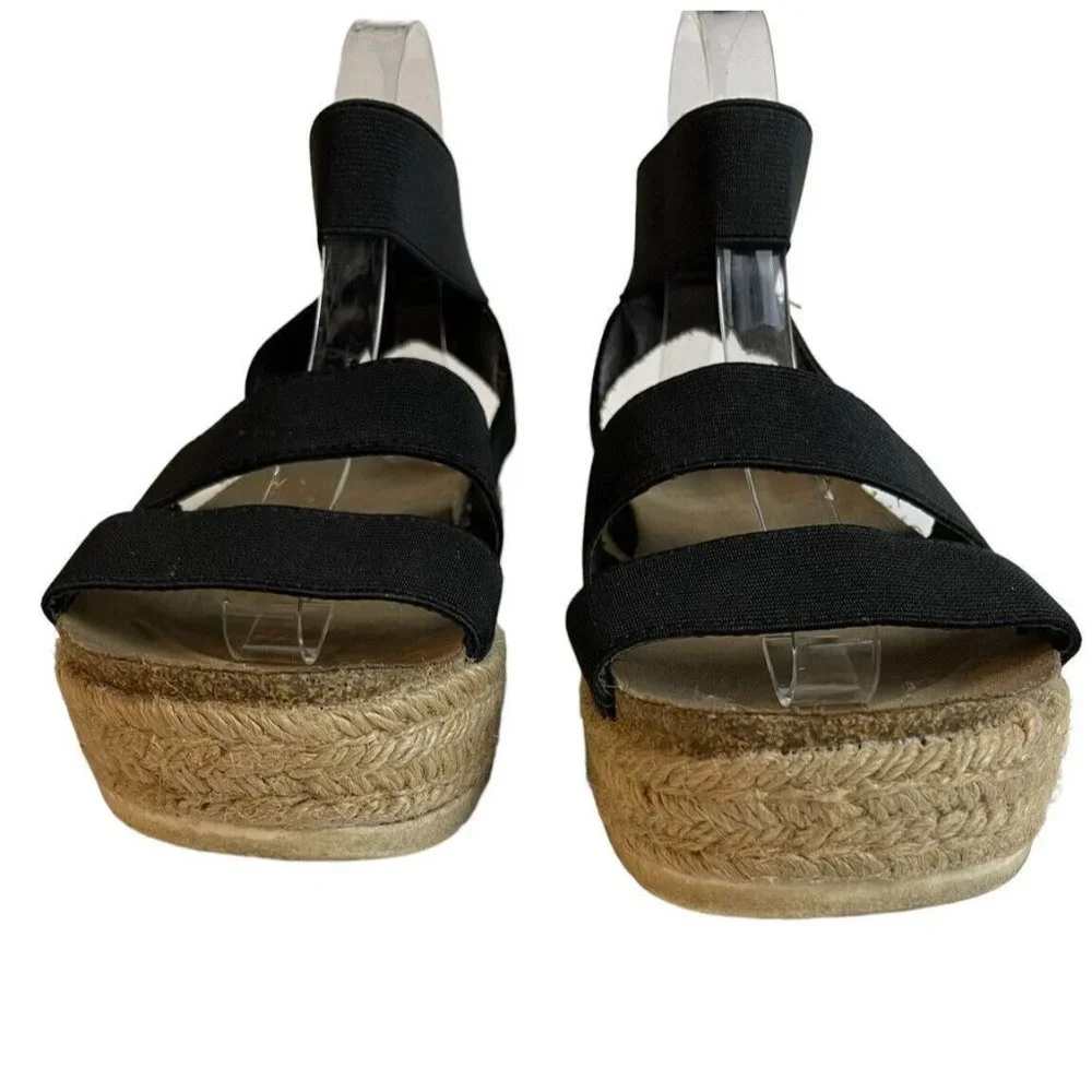 Cushionaire Mandy Flatform Sandals Size 7.5M Cork Footbed Espadrille Black Strap - Picture 2 of 11